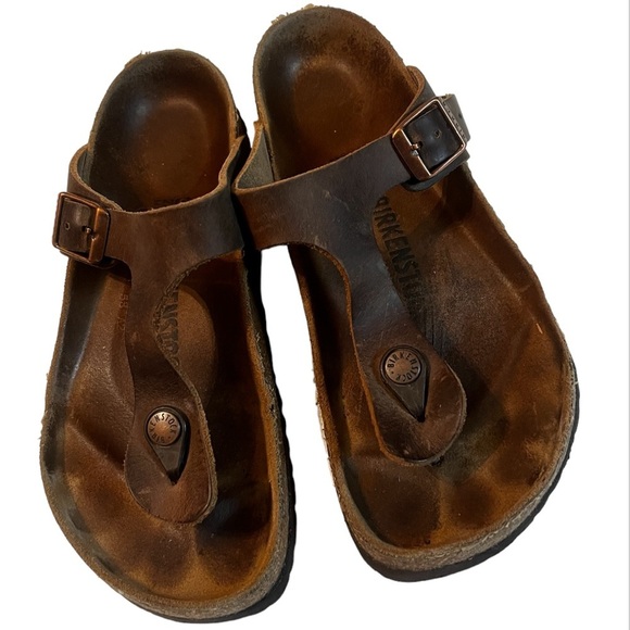 BIRKENSTOCK Gizeh Sandals T-Strap Sz 37 L6 Bronze Metallic Leather - Picture 3 of 9